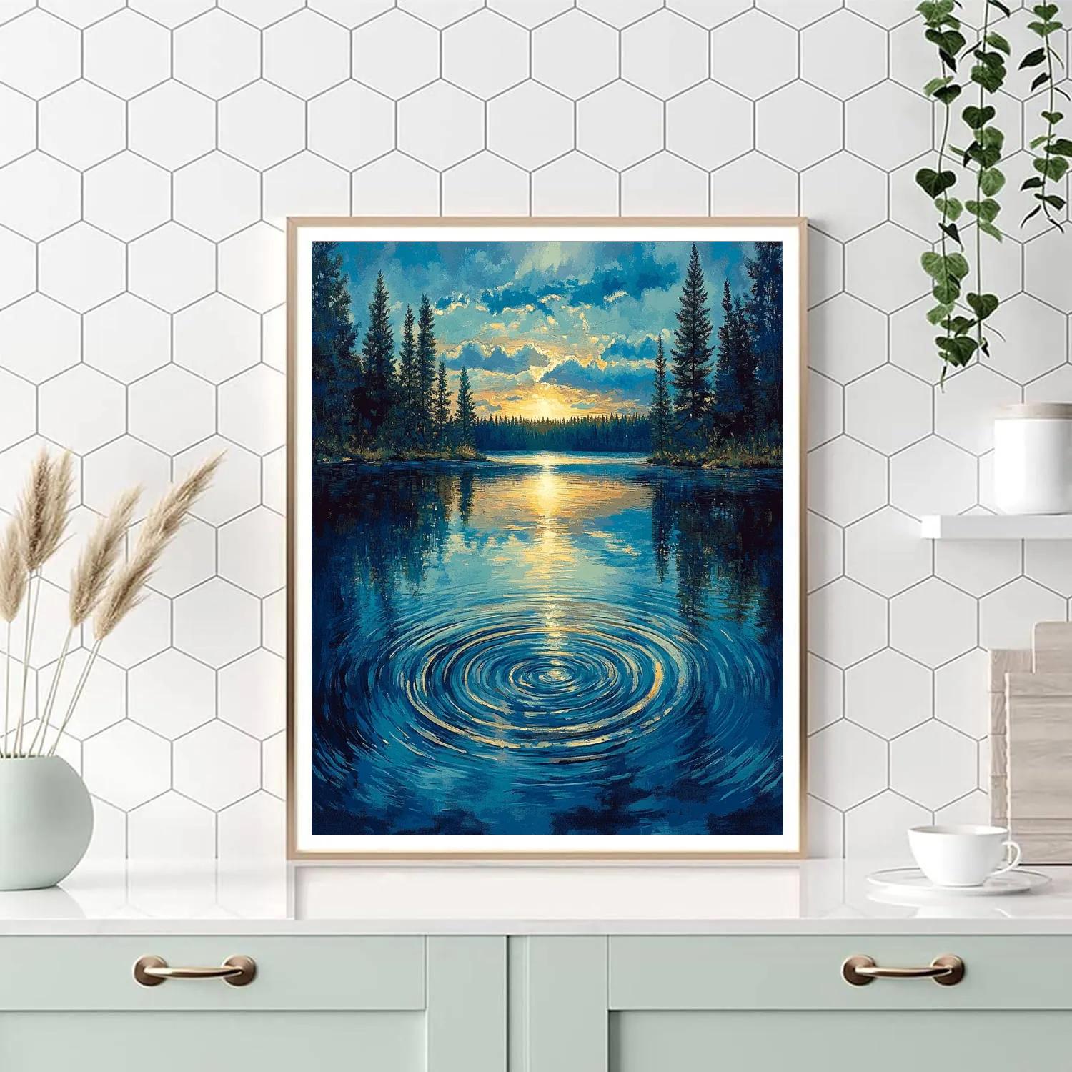 J. E. H. MacDonald Inspired Pine Framed Northern Lake At Dusk paint by color