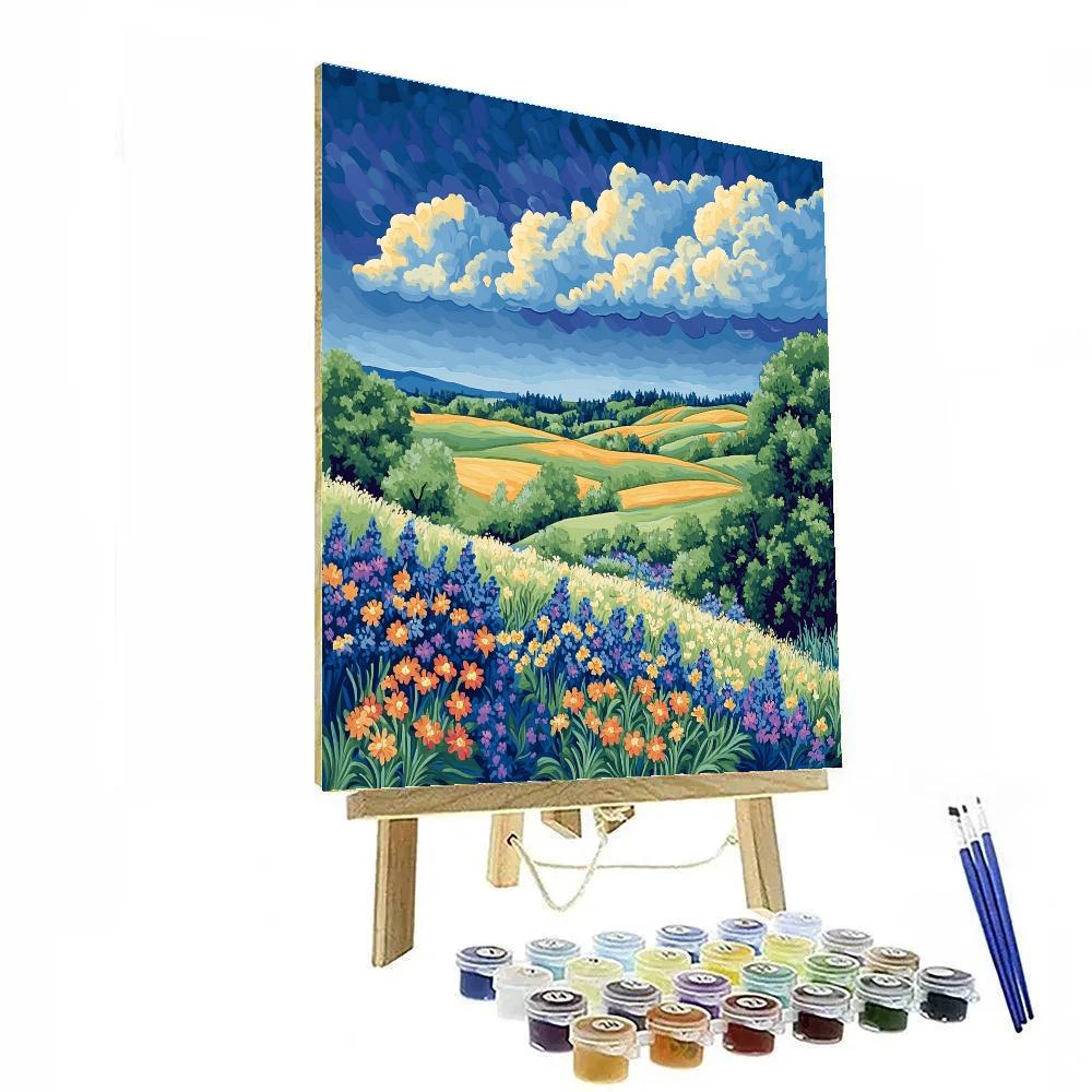 J. E. H. MacDonald Inspired Meadow Of Wildflowers And Decorative Sky painting number kit