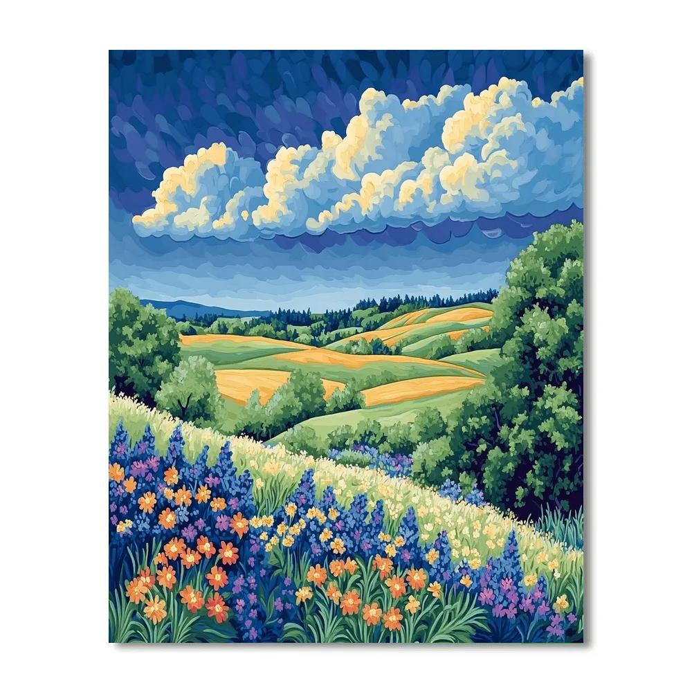 J. E. H. MacDonald Inspired Meadow Of Wildflowers And Decorative Sky painting number kit