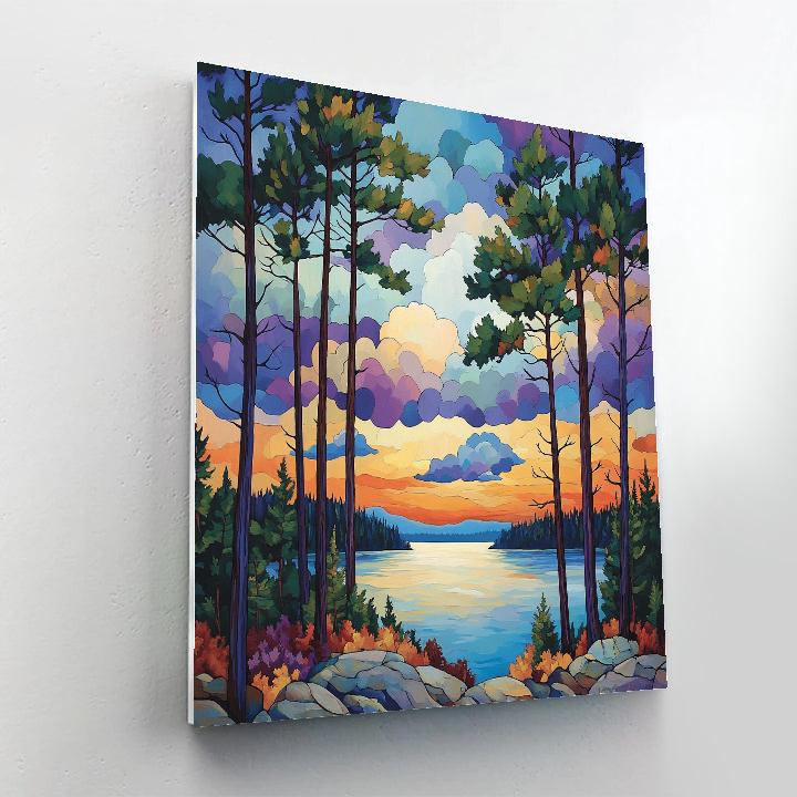 J E H MacDonald Inspired Lakeside Pines With Rhythmic Autumn Skies Number painting