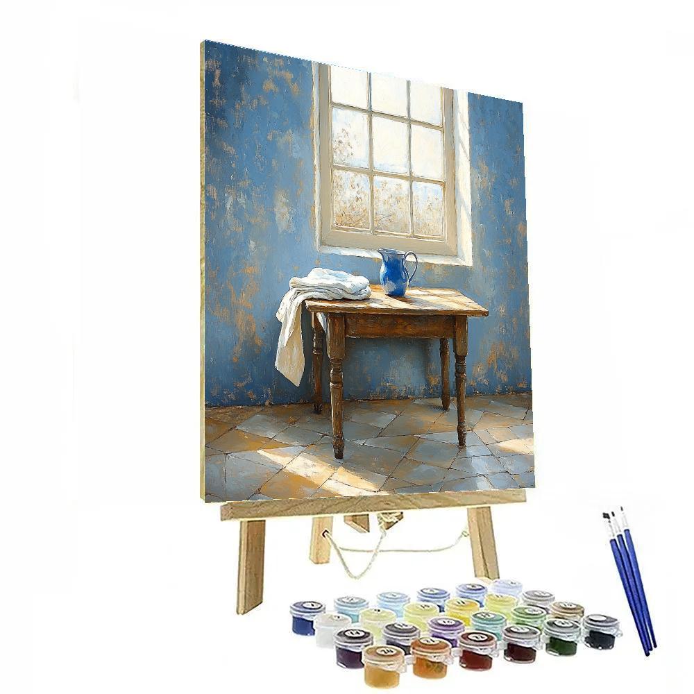 Johannes Vermeer Inspired Lapis Window Light Over Quiet Table paint by color