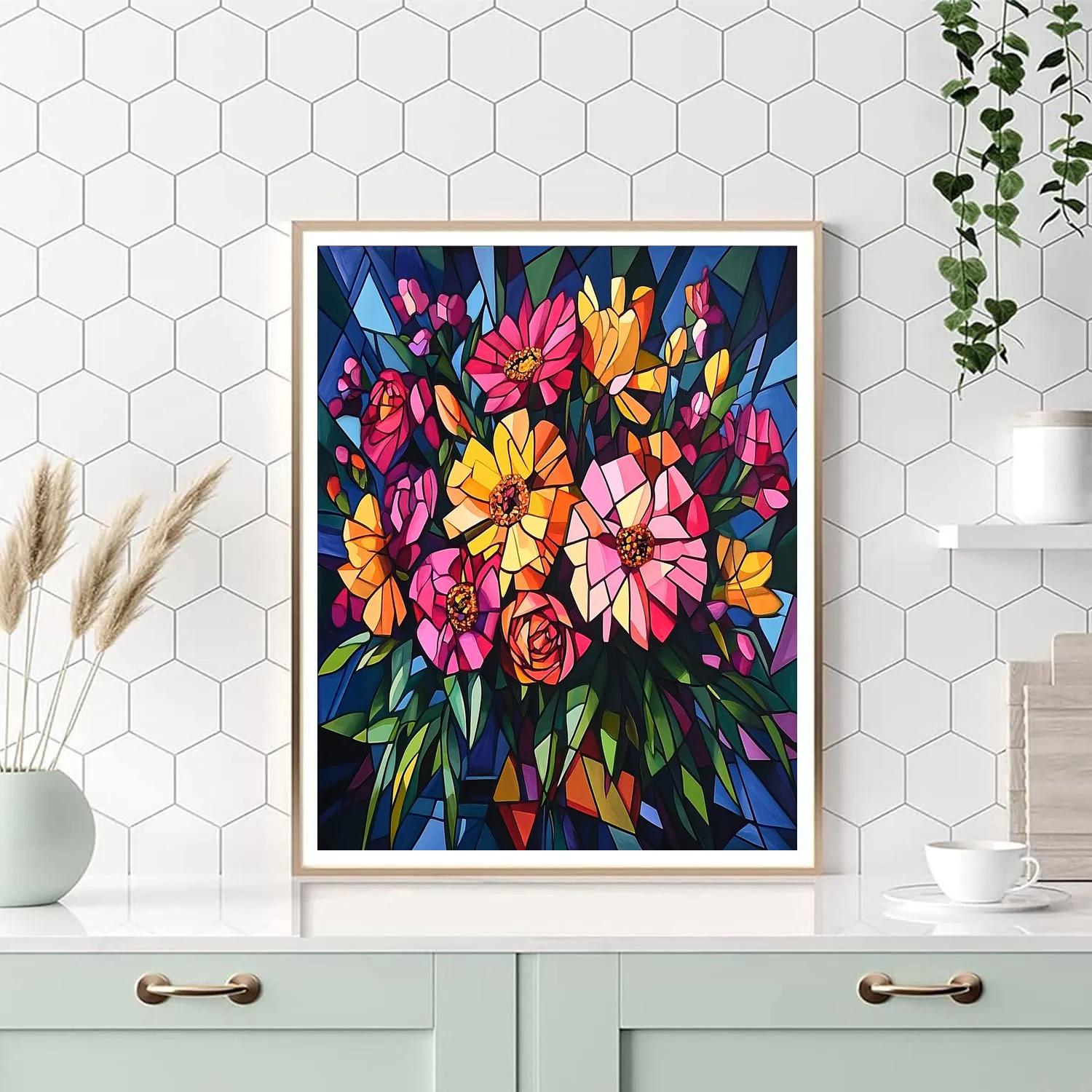 Picasso Inspired Abstract Floral Arrangement paint by number