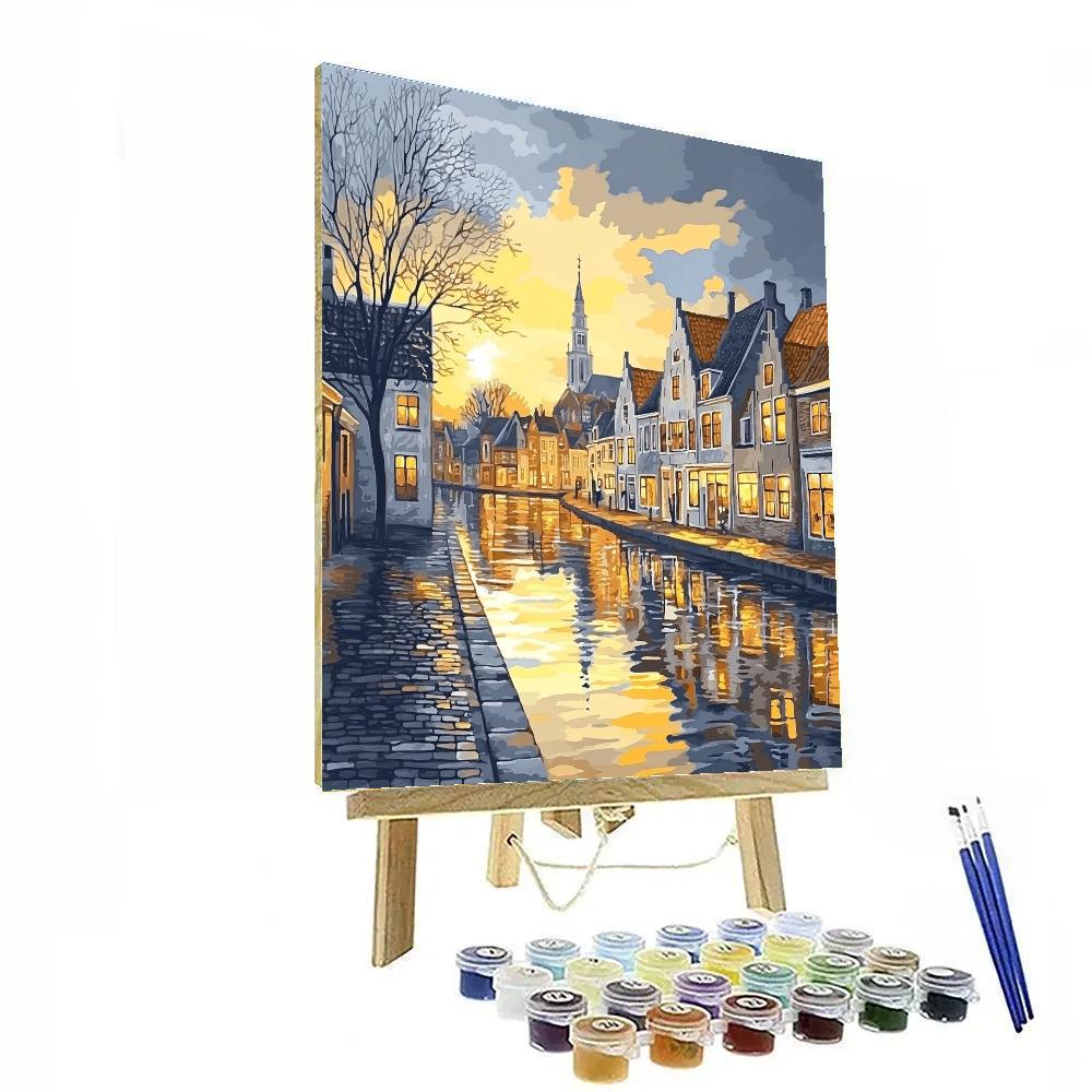 Johannes Vermeer Inspired Canal Reflection In Delft Rooftops Paint by numbers art