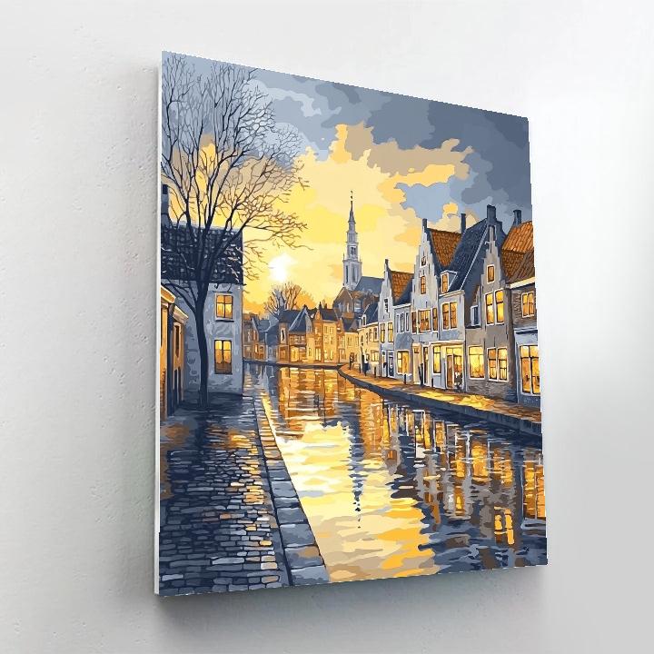 Johannes Vermeer Inspired Canal Reflection In Delft Rooftops Paint by numbers art