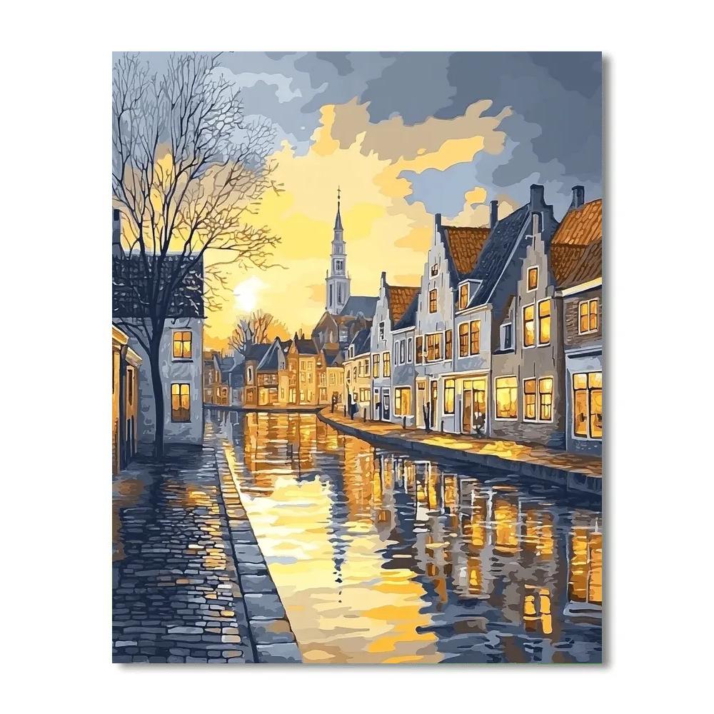 Johannes Vermeer Inspired Canal Reflection In Delft Rooftops Paint by numbers art