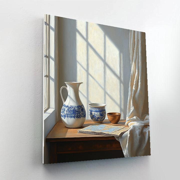 Johannes Vermeer Inspired Window-Lit Still Life With Delft Jug Number painting
