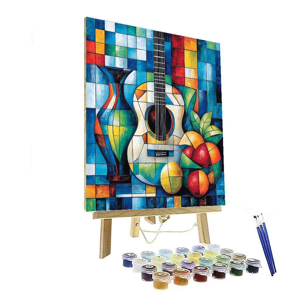 Pablo Picasso Inspired Fractured Guitar Still Life DIY paint by numbers