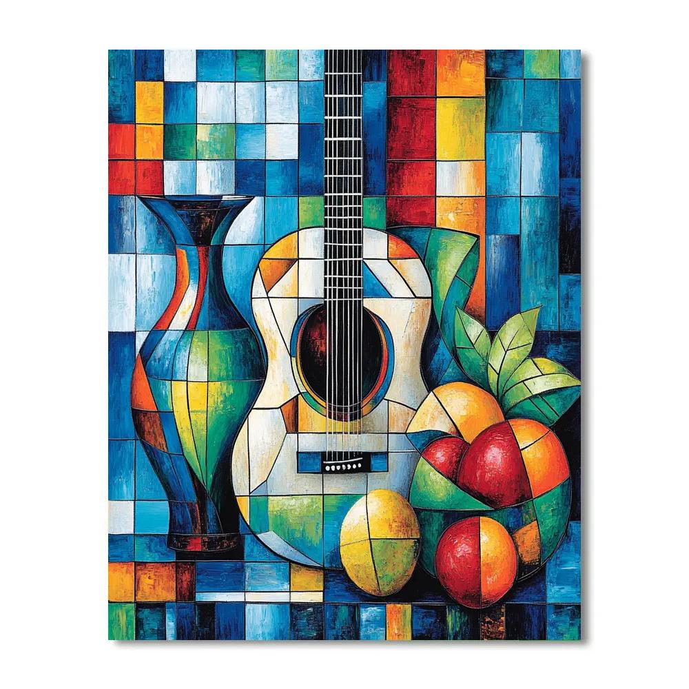 Pablo Picasso Inspired Fractured Guitar Still Life DIY paint by numbers