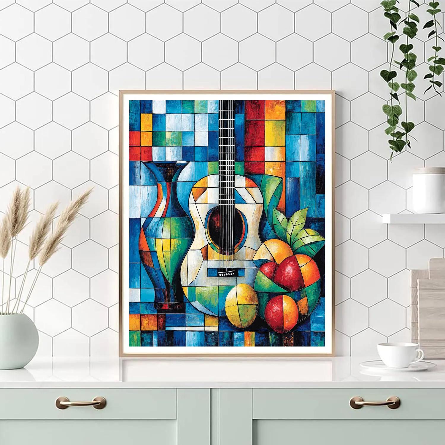 Pablo Picasso Inspired Fractured Guitar Still Life DIY paint by numbers