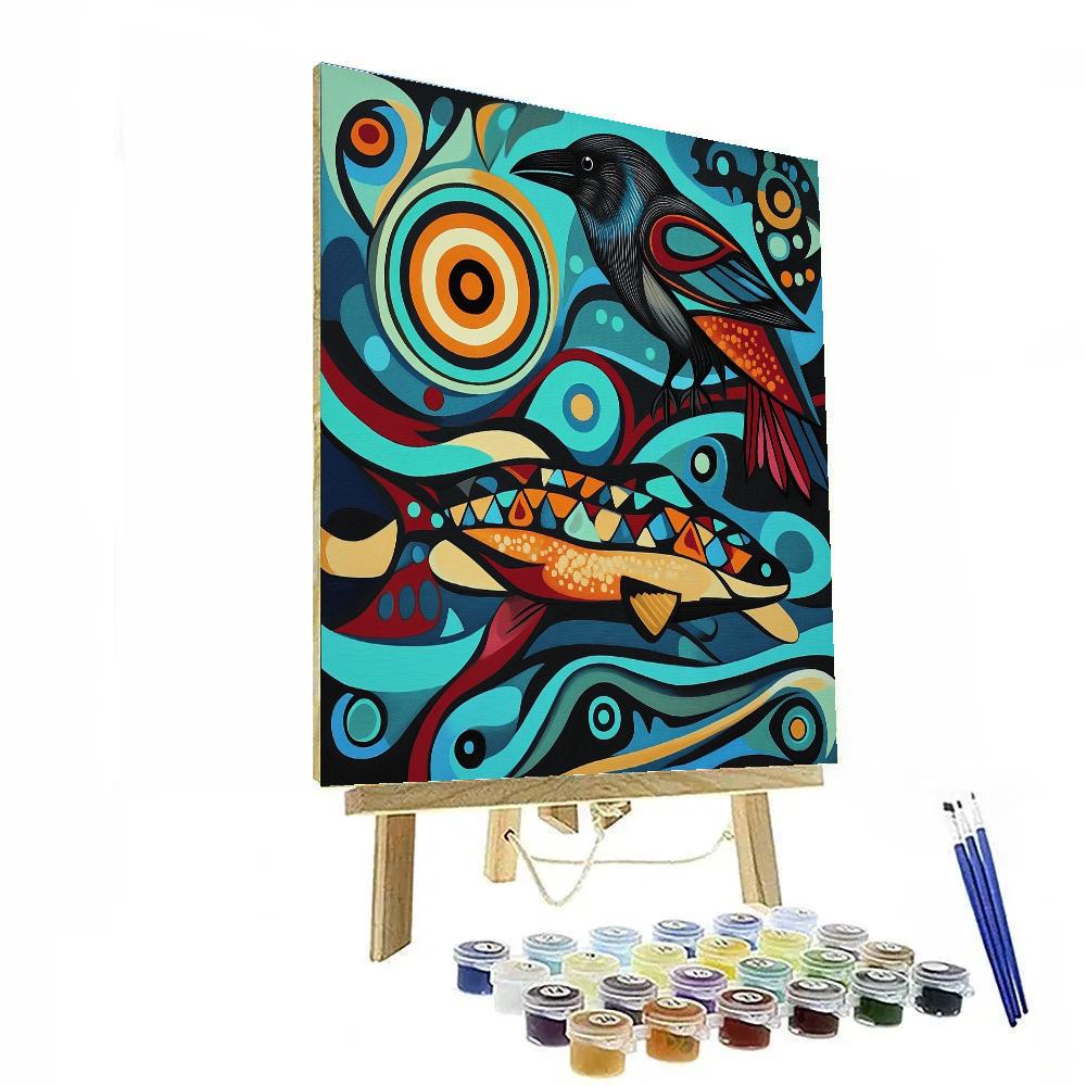Norval Morrisseau Inspired Raven And Walleye Harmony DIY paint by numbers