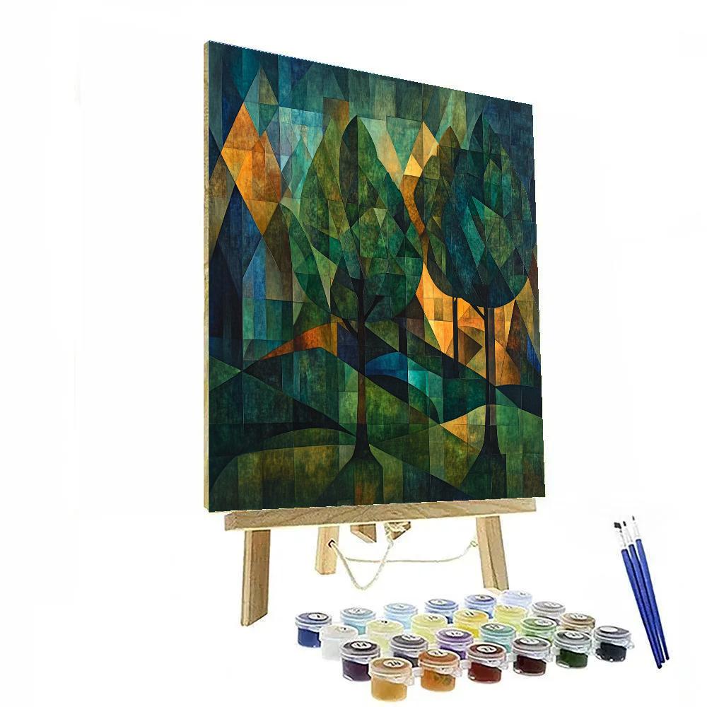 Pablo Picasso Inspired Cubist Forest Geometry Number painting