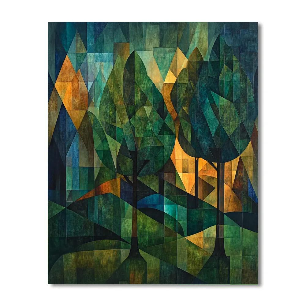 Pablo Picasso Inspired Cubist Forest Geometry Number painting