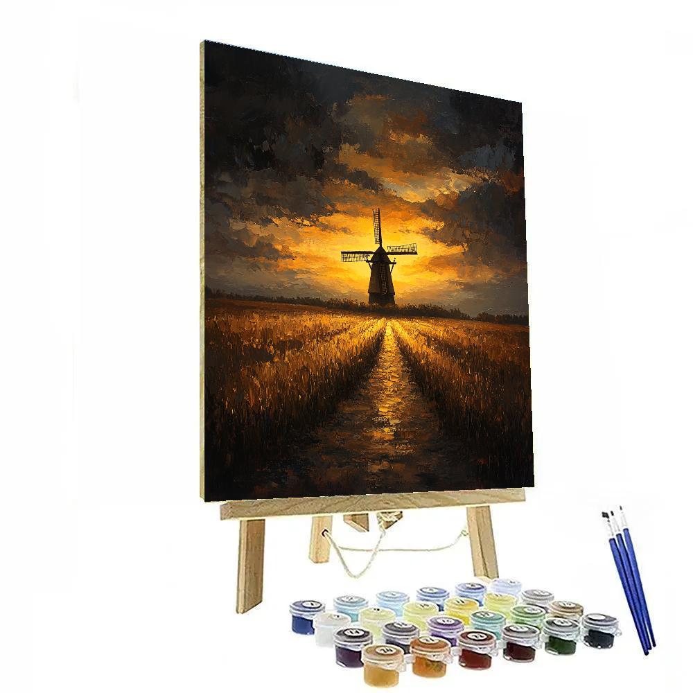 Rembrandt Inspired Twilight Glow Over Rustic Windmill Numbered painting kits