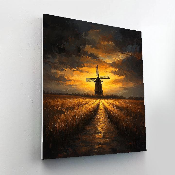 Rembrandt Inspired Twilight Glow Over Rustic Windmill Numbered painting kits