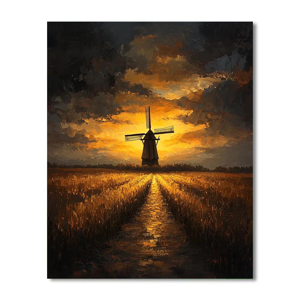 Rembrandt Inspired Twilight Glow Over Rustic Windmill Numbered painting kits