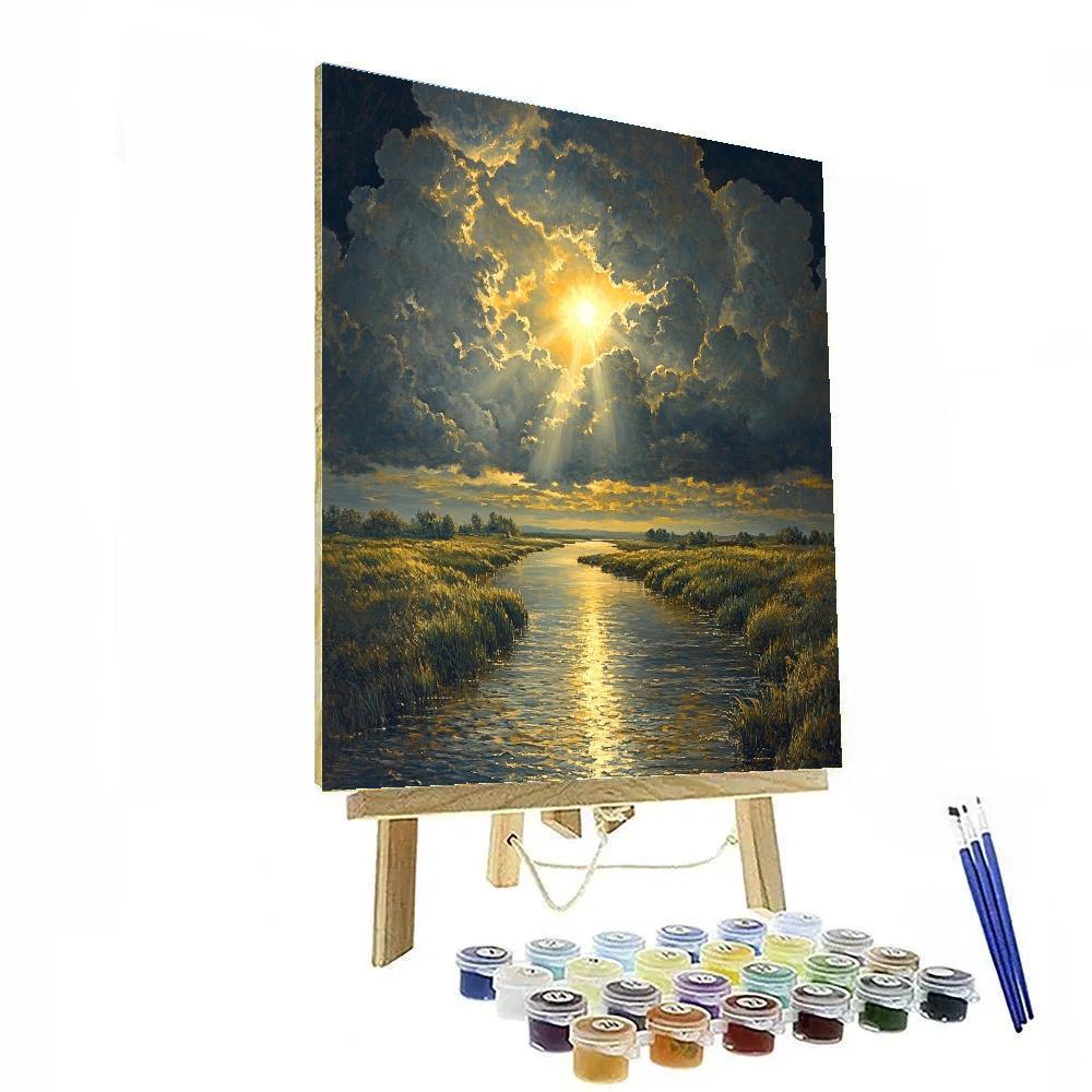 Rembrandt Inspired Storm Clouds Above Quiet River Paint by numbers art