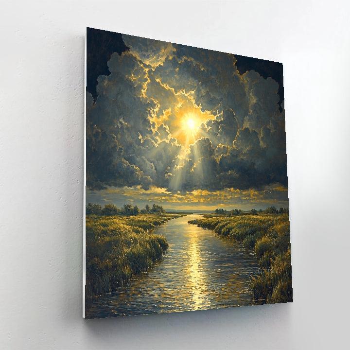 Rembrandt Inspired Storm Clouds Above Quiet River Paint by numbers art