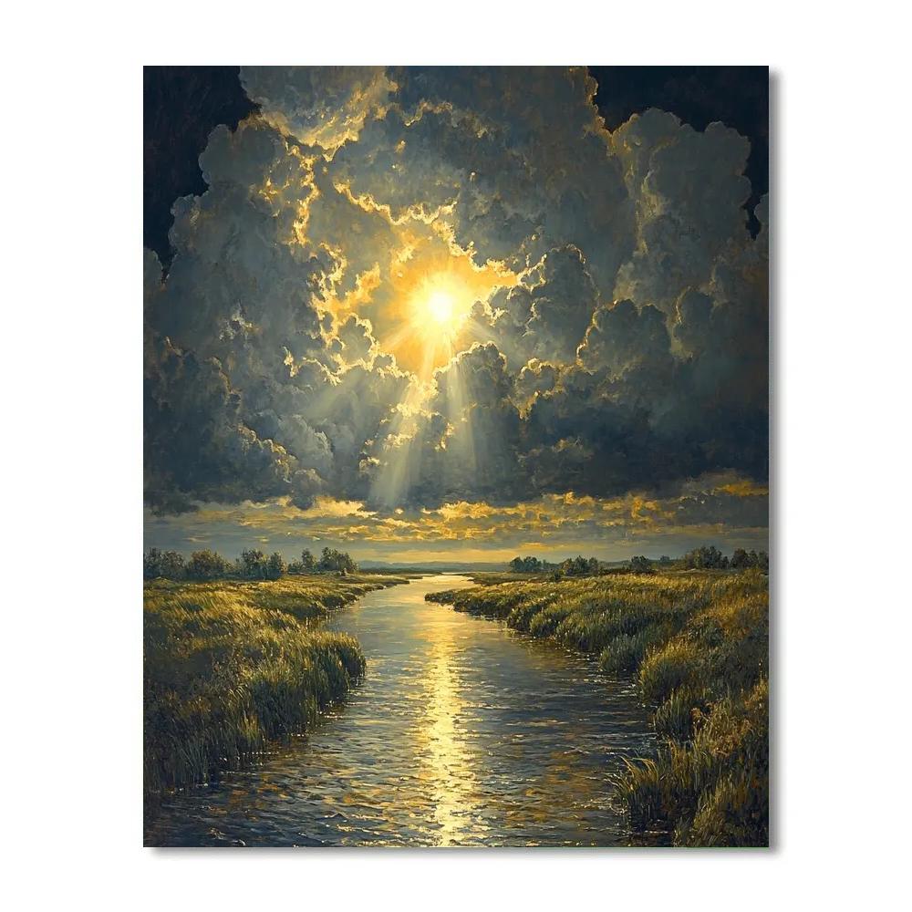 Rembrandt Inspired Storm Clouds Above Quiet River Paint by numbers art