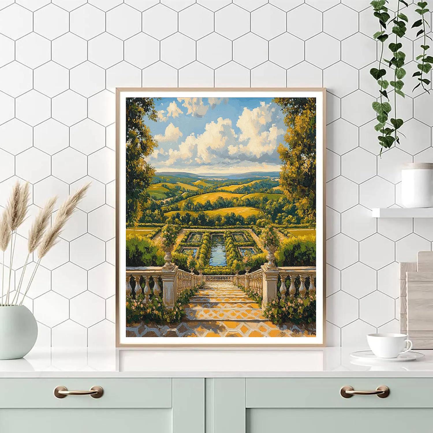 Raphael Inspired Luminous Renaissance Garden Vista paint by number