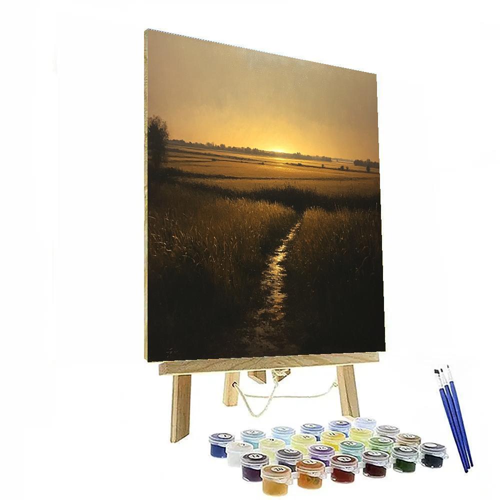 Rembrandt Inspired Luminous Horizon Over Shadowy Dutch Fields paint by number