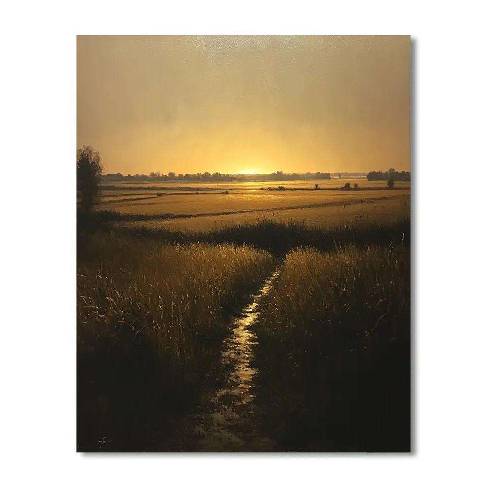 Rembrandt Inspired Luminous Horizon Over Shadowy Dutch Fields paint by number