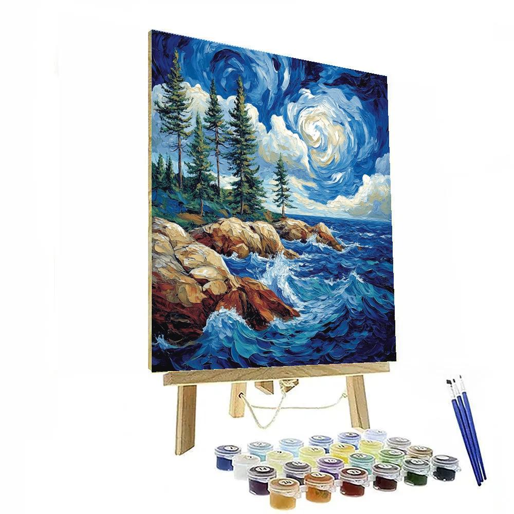 Arthur Lismer Inspired Gale On Rocky Shoreline Number painting