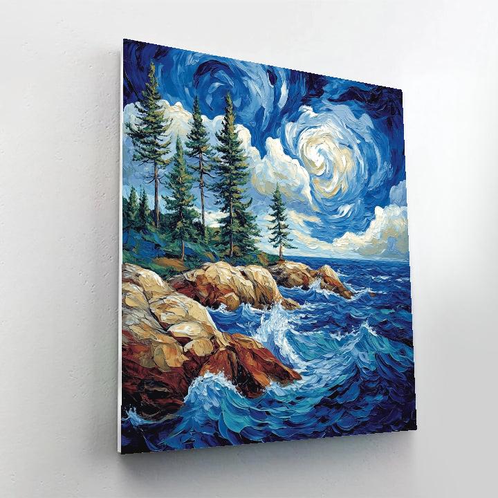 Arthur Lismer Inspired Gale On Rocky Shoreline Number painting