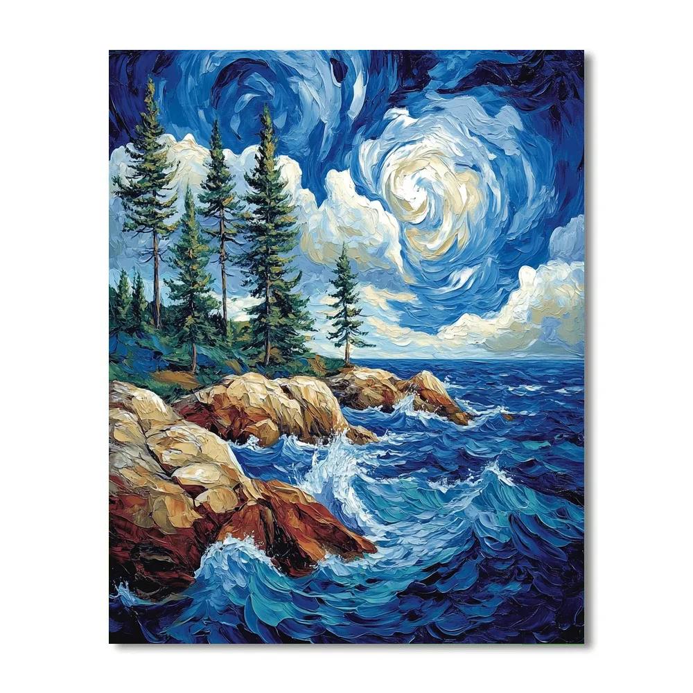 Arthur Lismer Inspired Gale On Rocky Shoreline Number painting