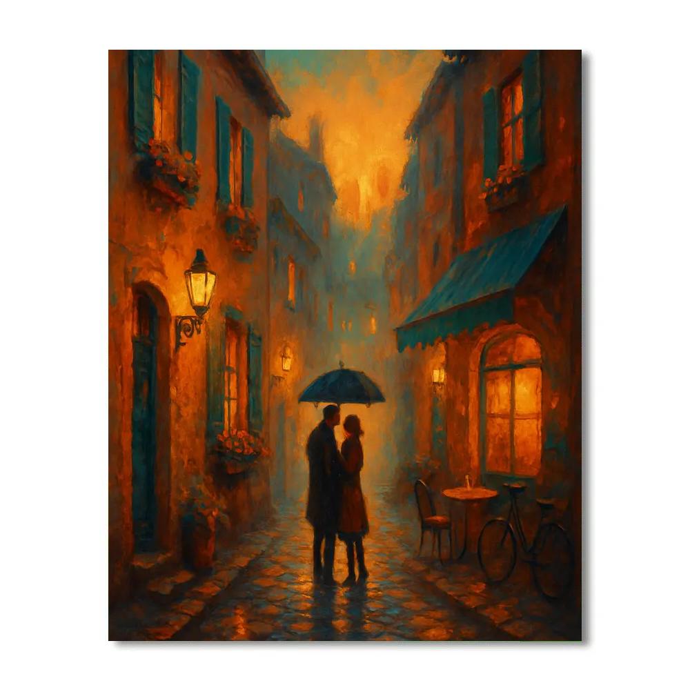 Lanterns Over Cobblestone Sunset paint by number