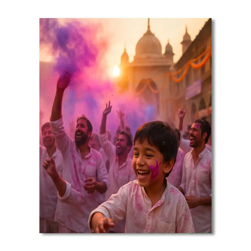 Holi In Mathura Sunrise Paint by numbers art