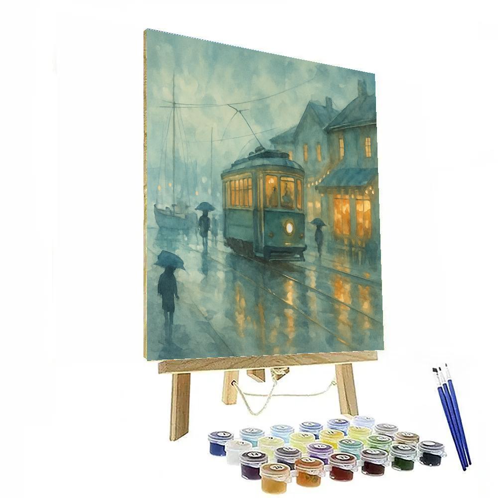 Rainy Tram By The Harbor painting number kit