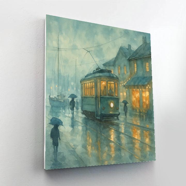 Rainy Tram By The Harbor painting number kit