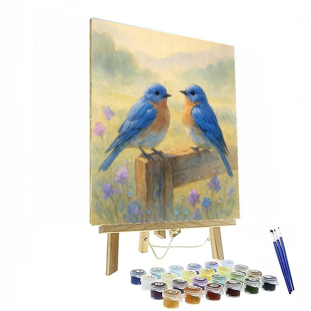 Bluebird Morning On Weathered Fence Paint by numbers art