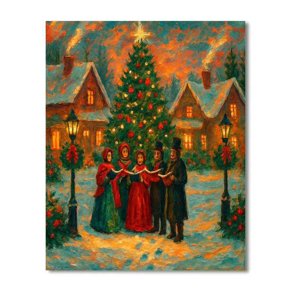 Starlit Village Carolers painting number kit