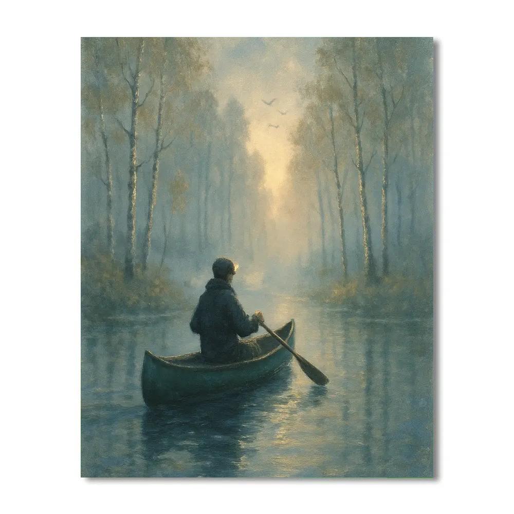 Misty Morning Canoe Number painting
