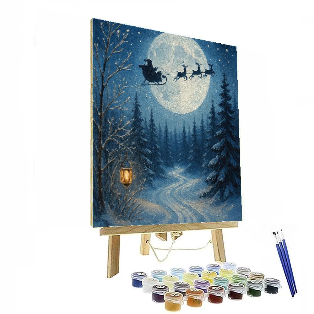 Midnight Sleigh Over Moonlit Pines paint by numbers