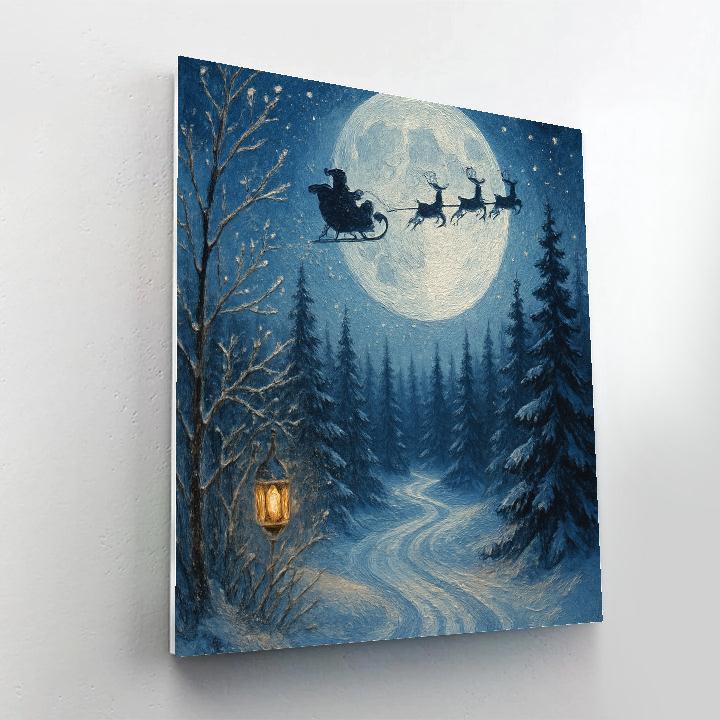 Midnight Sleigh Over Moonlit Pines paint by numbers