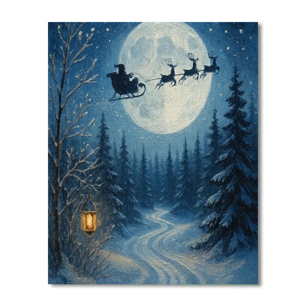 Midnight Sleigh Over Moonlit Pines paint by numbers