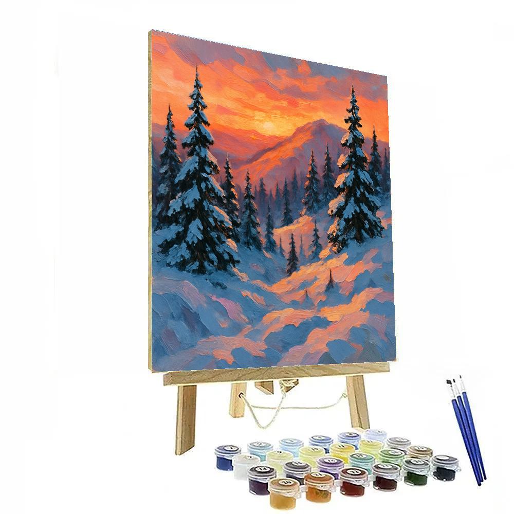 Sunset Over Snowy Ridge Number painting