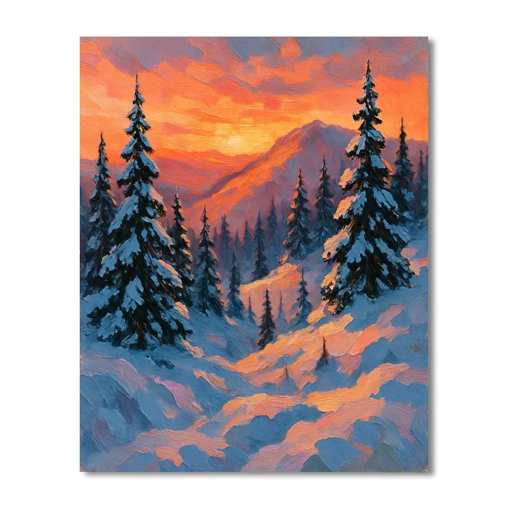 Sunset Over Snowy Ridge Number painting