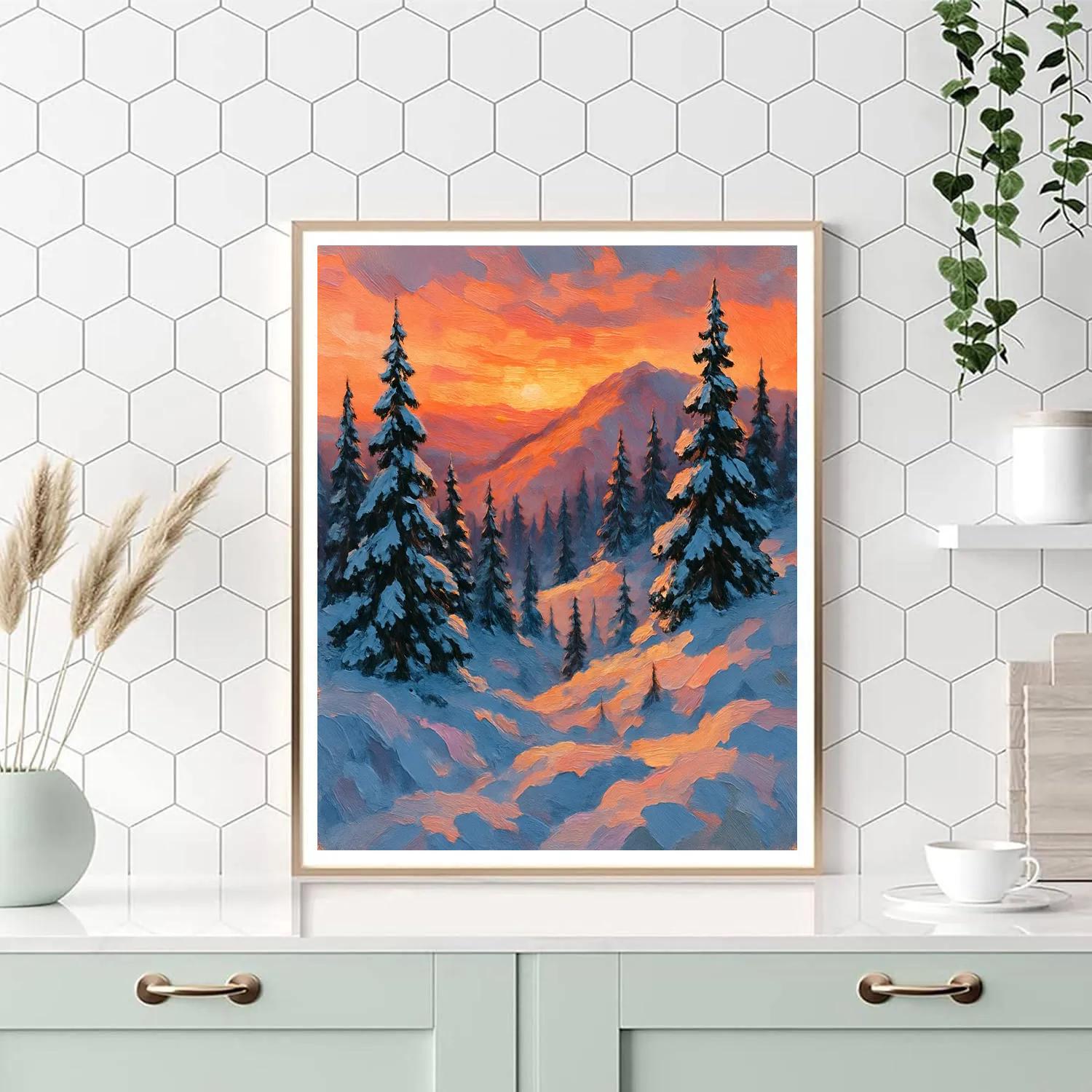 Sunset Over Snowy Ridge Number painting