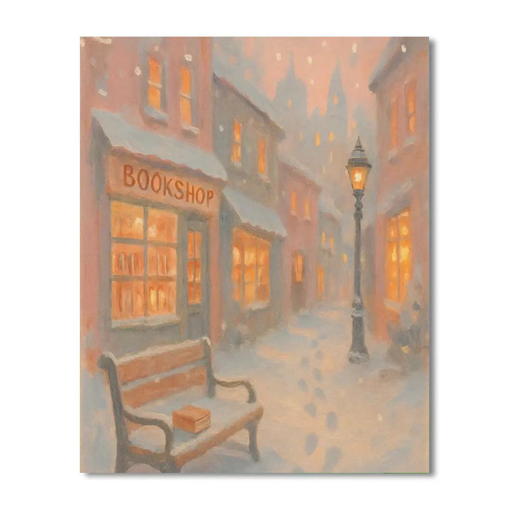 Snowed-In Bookshop Lane Paint by numbers art
