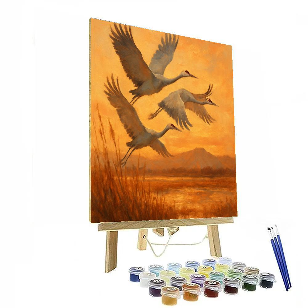 Cranes At Copper Sunrise Painting by numbers kit