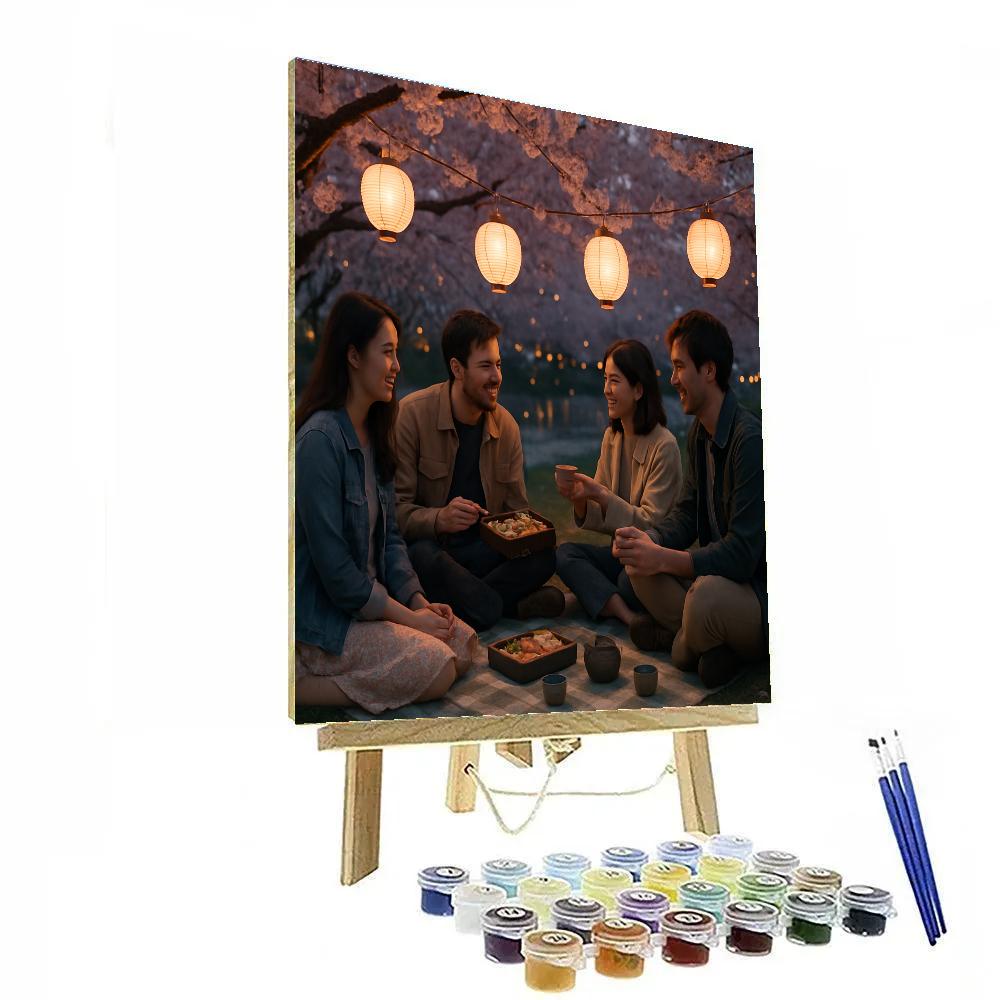Hanami Evening Riverbank Picnic DIY paint by numbers