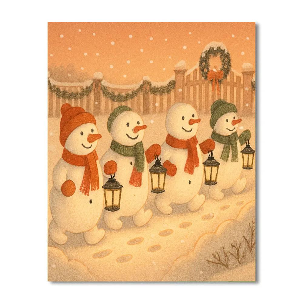 Snowman Lantern Parade paint by numbers