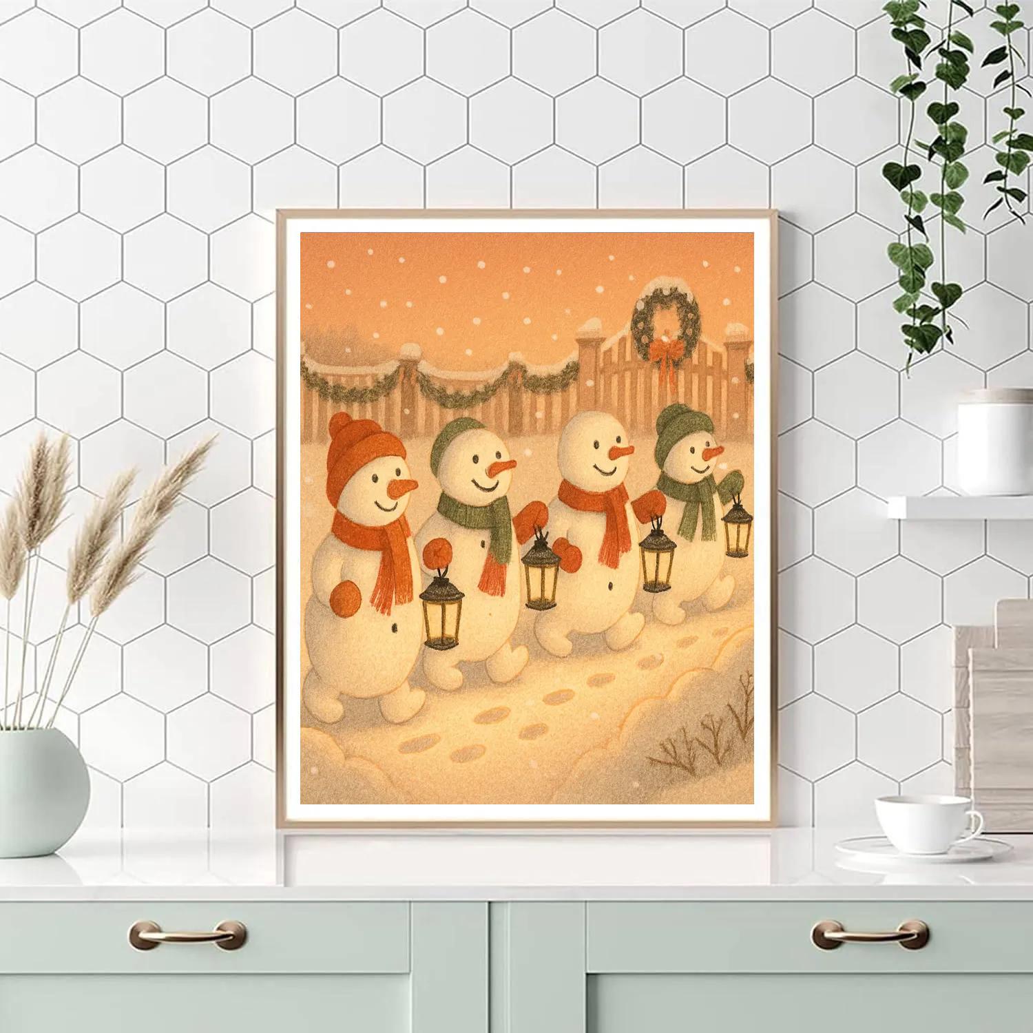 Snowman Lantern Parade paint by numbers