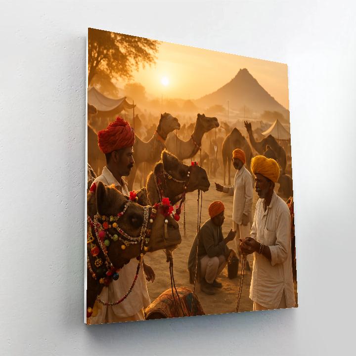 Pushkar Camel Fair Sunset paint by color