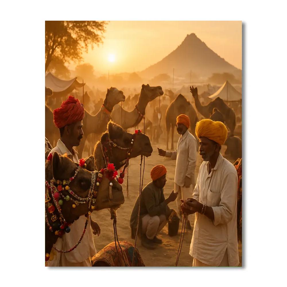 Pushkar Camel Fair Sunset paint by color