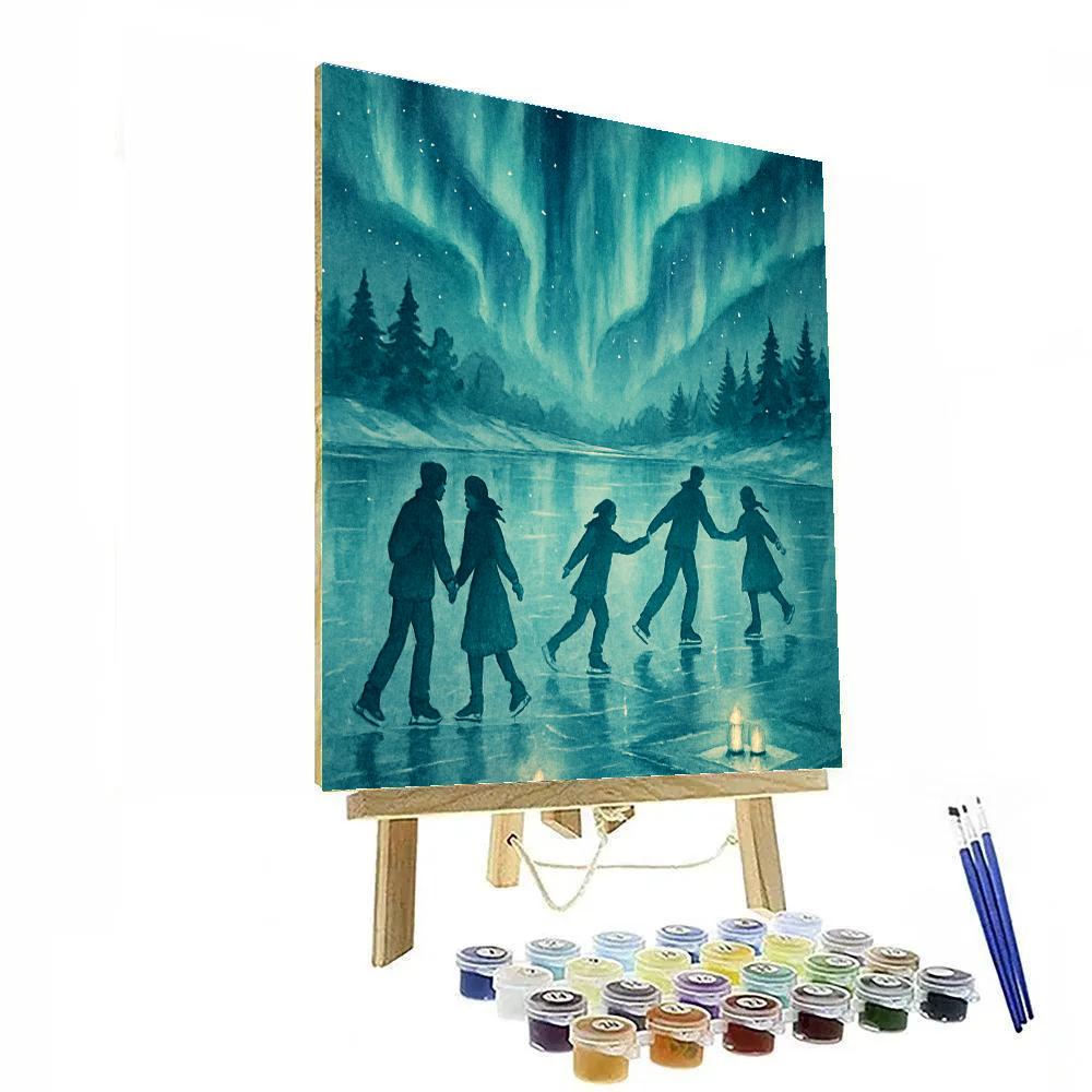 Aurora Over Frozen Lake Skaters Paint by numbers art