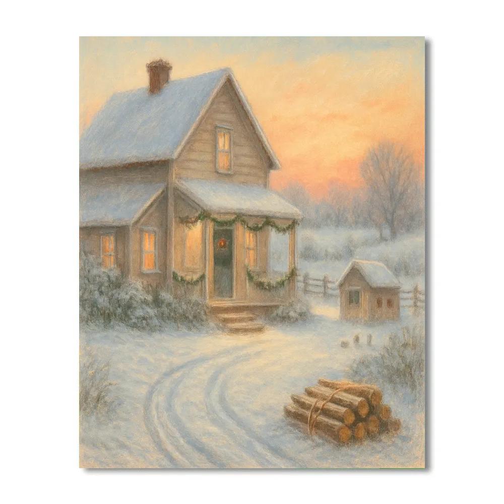 Festive Farmhouse At Dawn Numbered painting kits